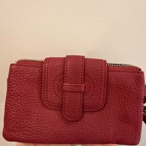 Red Leather Wallet - Women's Pebbled Clutch